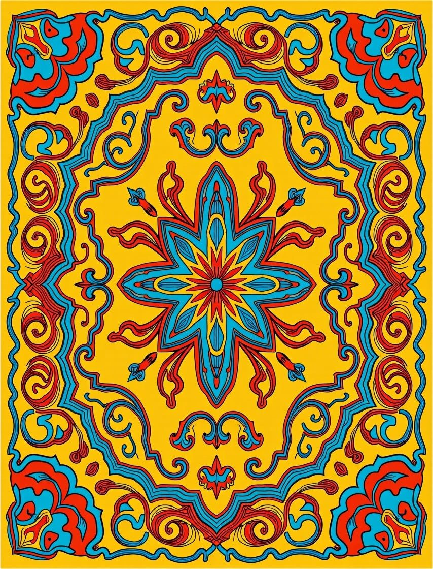 Sunny Yellow Red Blue Floral Pattern Rug