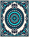 Symmetrical Teal Navy Mandala Pattern Rug