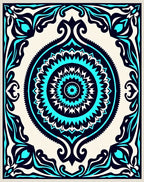 Symmetrical Teal Navy Mandala Pattern Rug