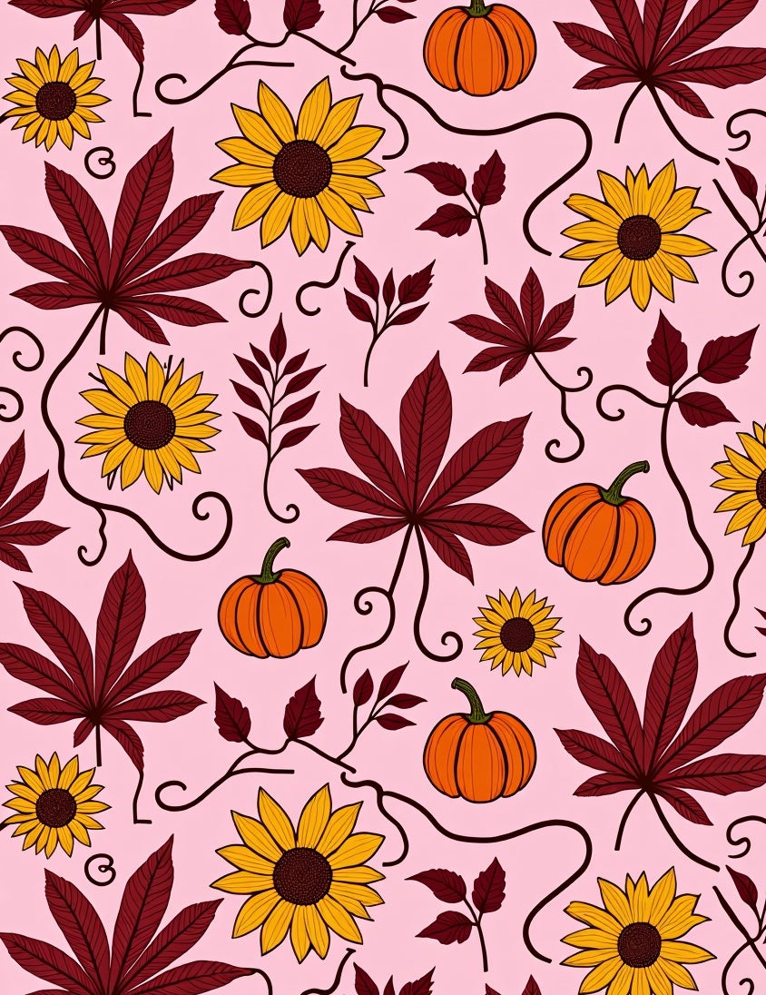 Autumn Leaves and Sunflowers Pattern Rug
