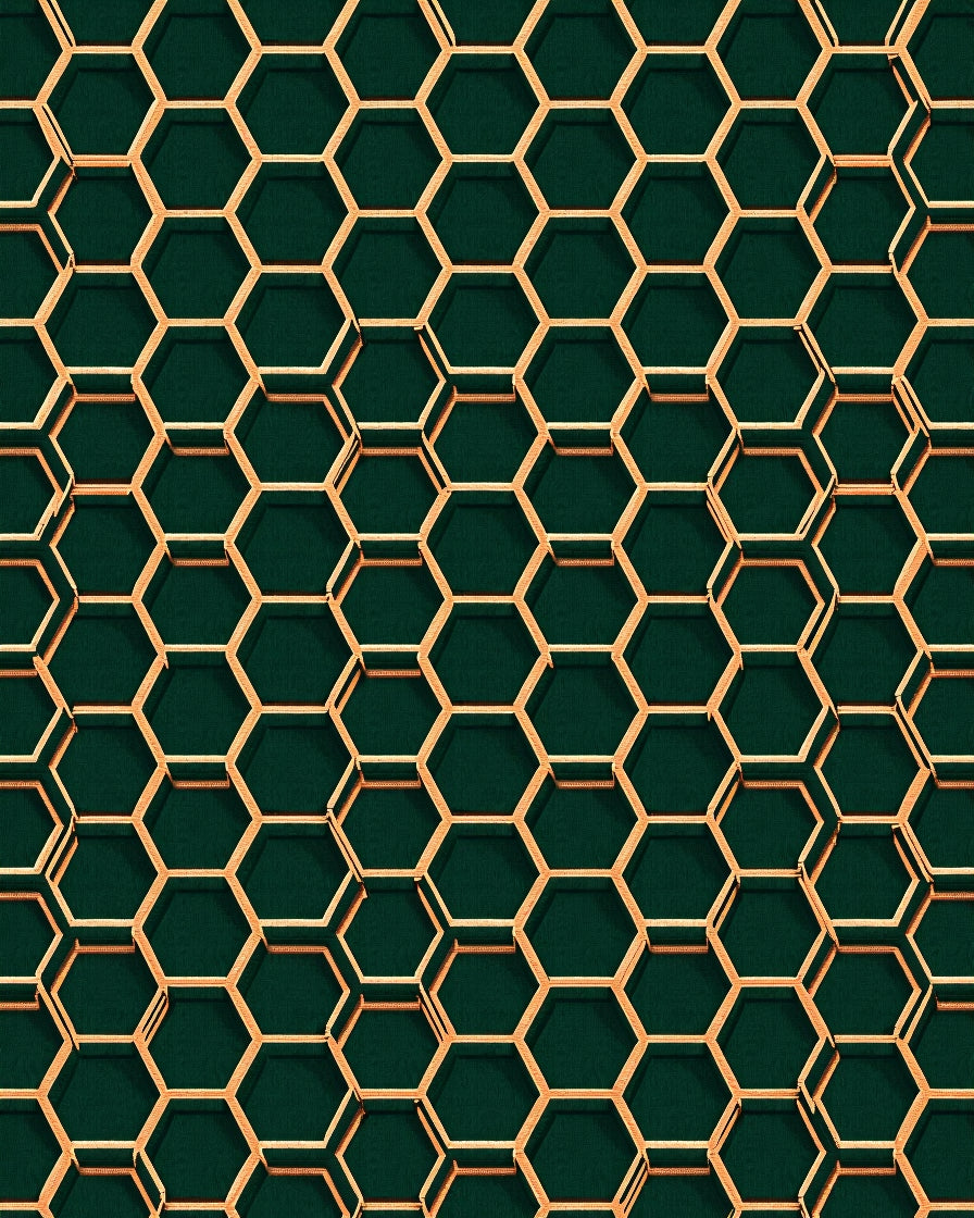 Gold Hexagonal Patterned Geometric Rug
