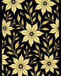 Golden Floral Vines on Black Background Rug