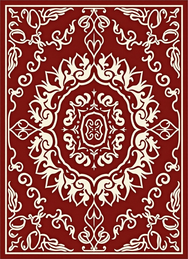 Traditional Red Cream Medallion Design Rug
