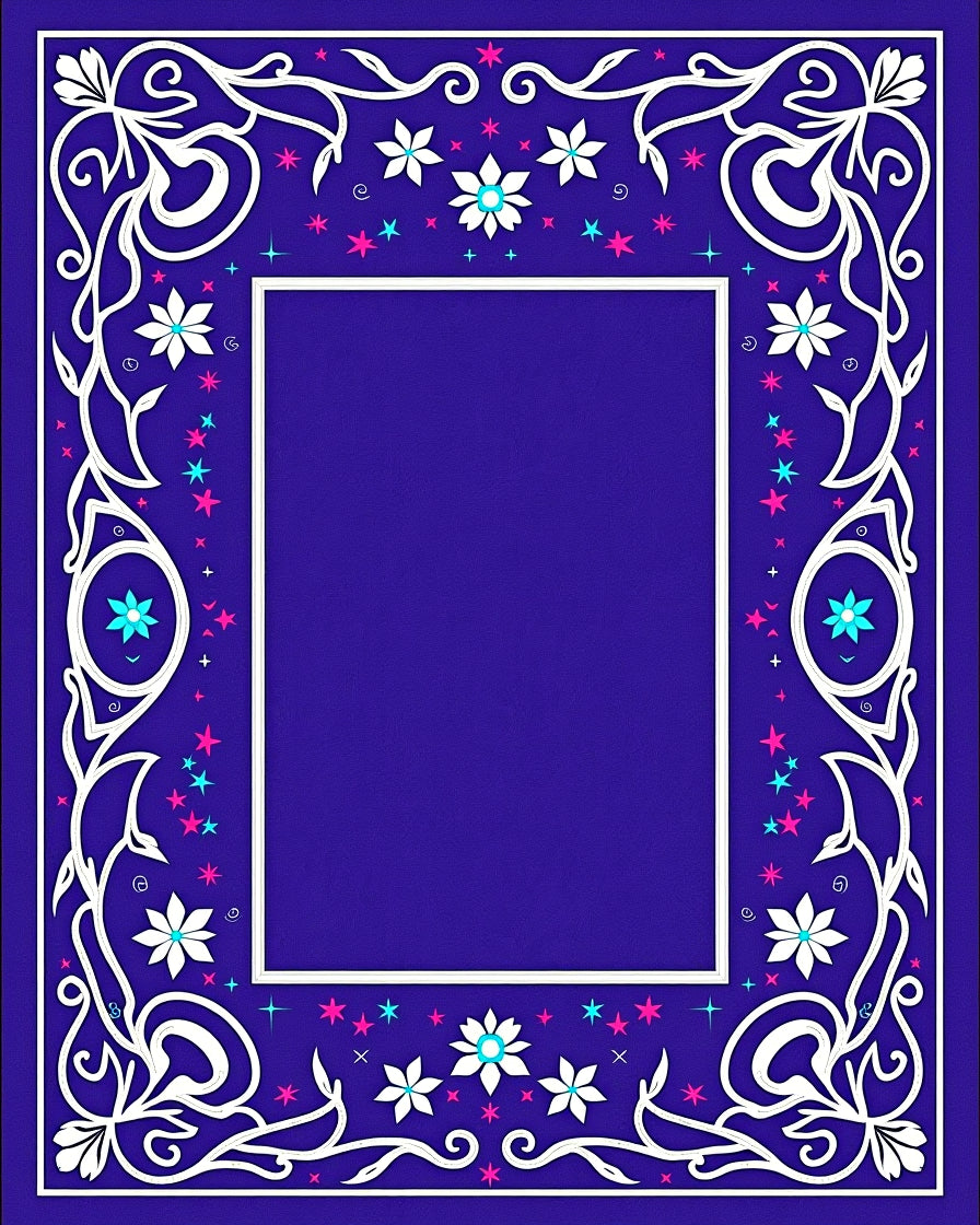 Vibrant Floral Scrollwork Star Border Rug