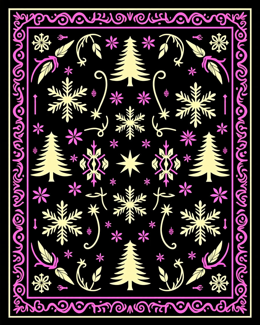 Pink Cream Winter Forest Snowflakes Rug