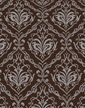 Brown Damask Floral Scroll Pattern Rug