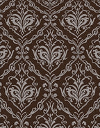 Brown Damask Floral Scroll Pattern Rug