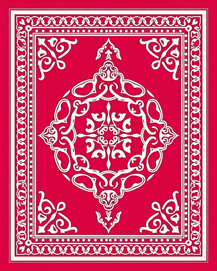 Intricate White Floral Mandala Design Rug