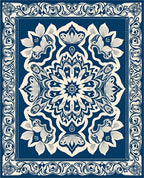 Deep Blue Floral Mandala Motif Rug