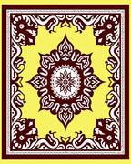 Ornate Yellow Burgundy Mandala Pattern Rug