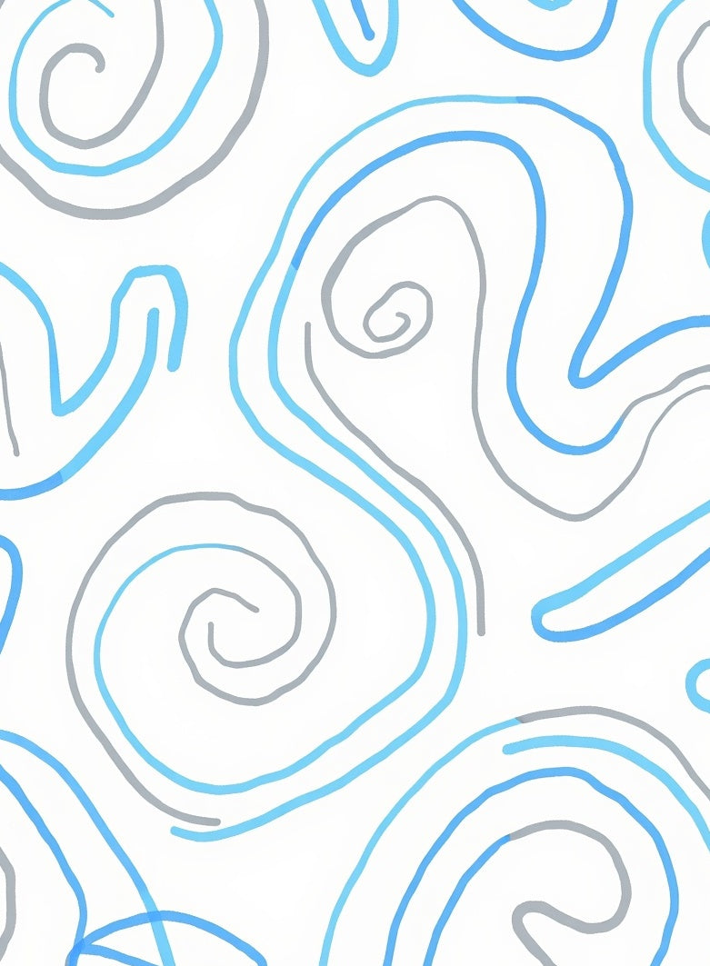 Abstract Swirls Gray and Blue Pattern Rug