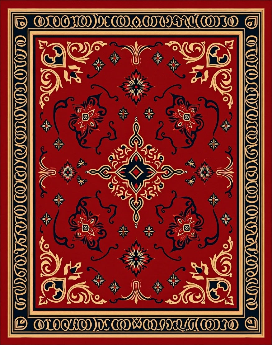Grand Floral Scrollwork Red Rug