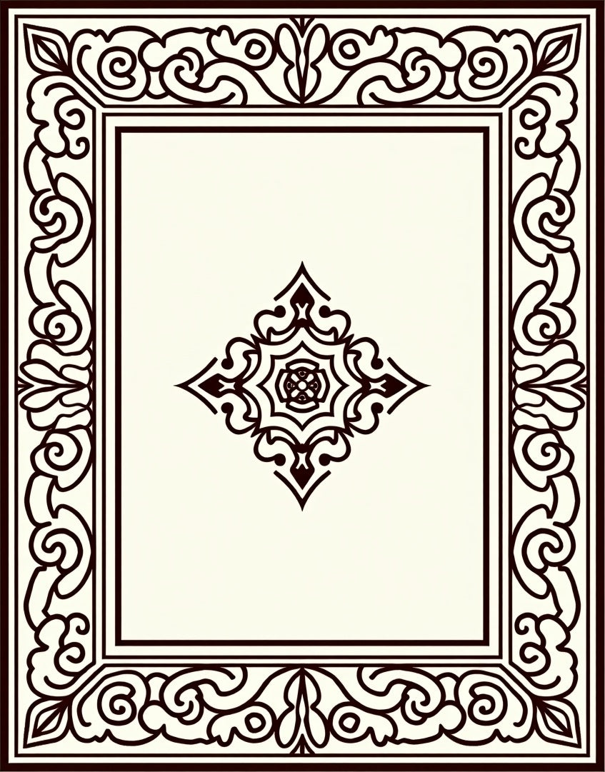 Ornate Traditional Scroll Border Design Rug
