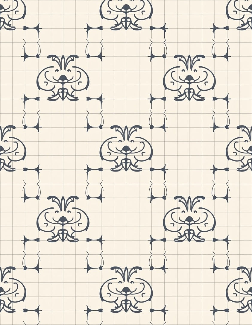 Vintage Scrollwork With Subtle Grid Pattern Rug
