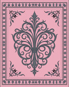 Ornate Grey Pink Flourish Design Rug