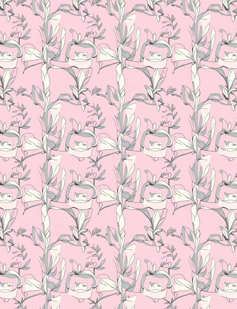 Soft Pink Floral Sketch Pattern Rug