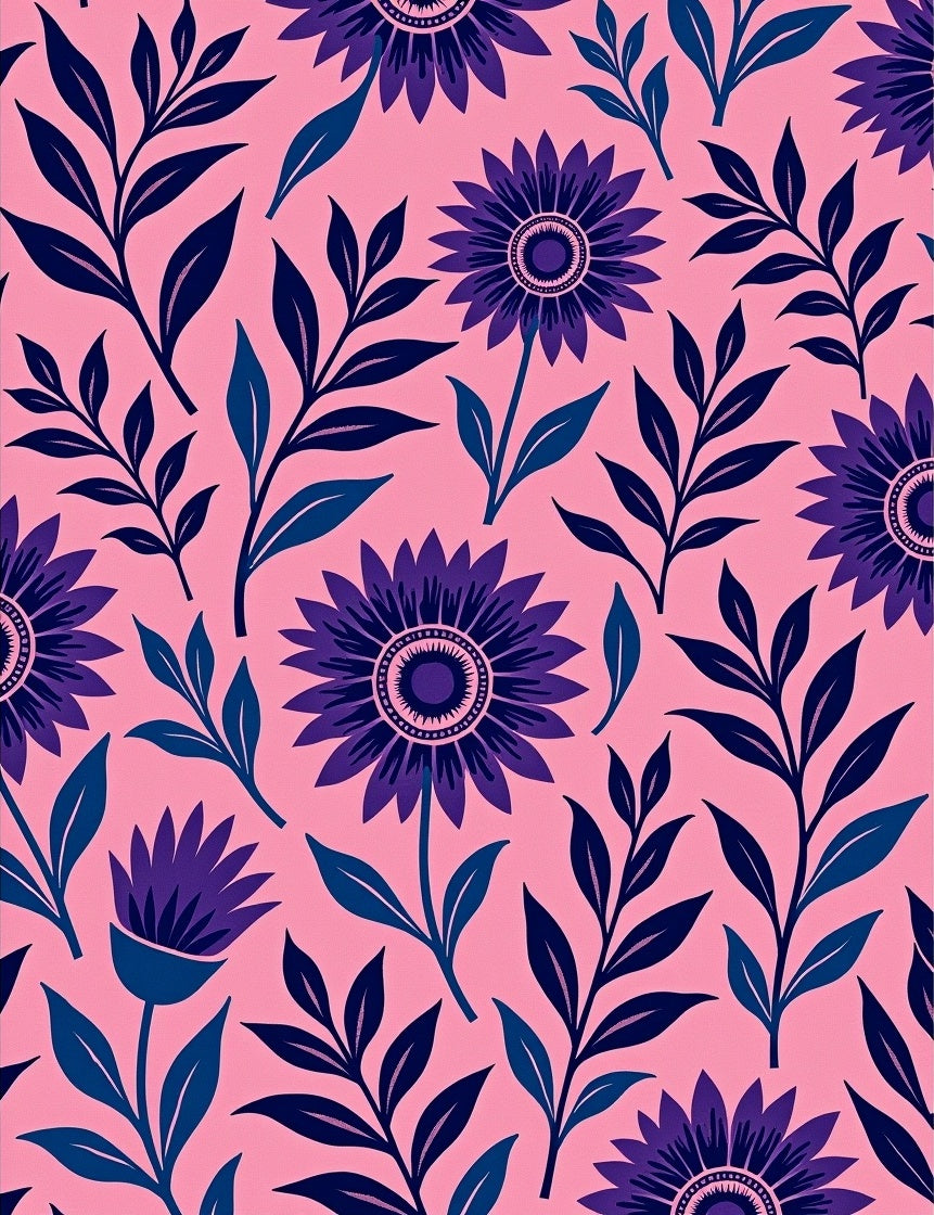 Bold Floral Abstract Pink Indigo Rug