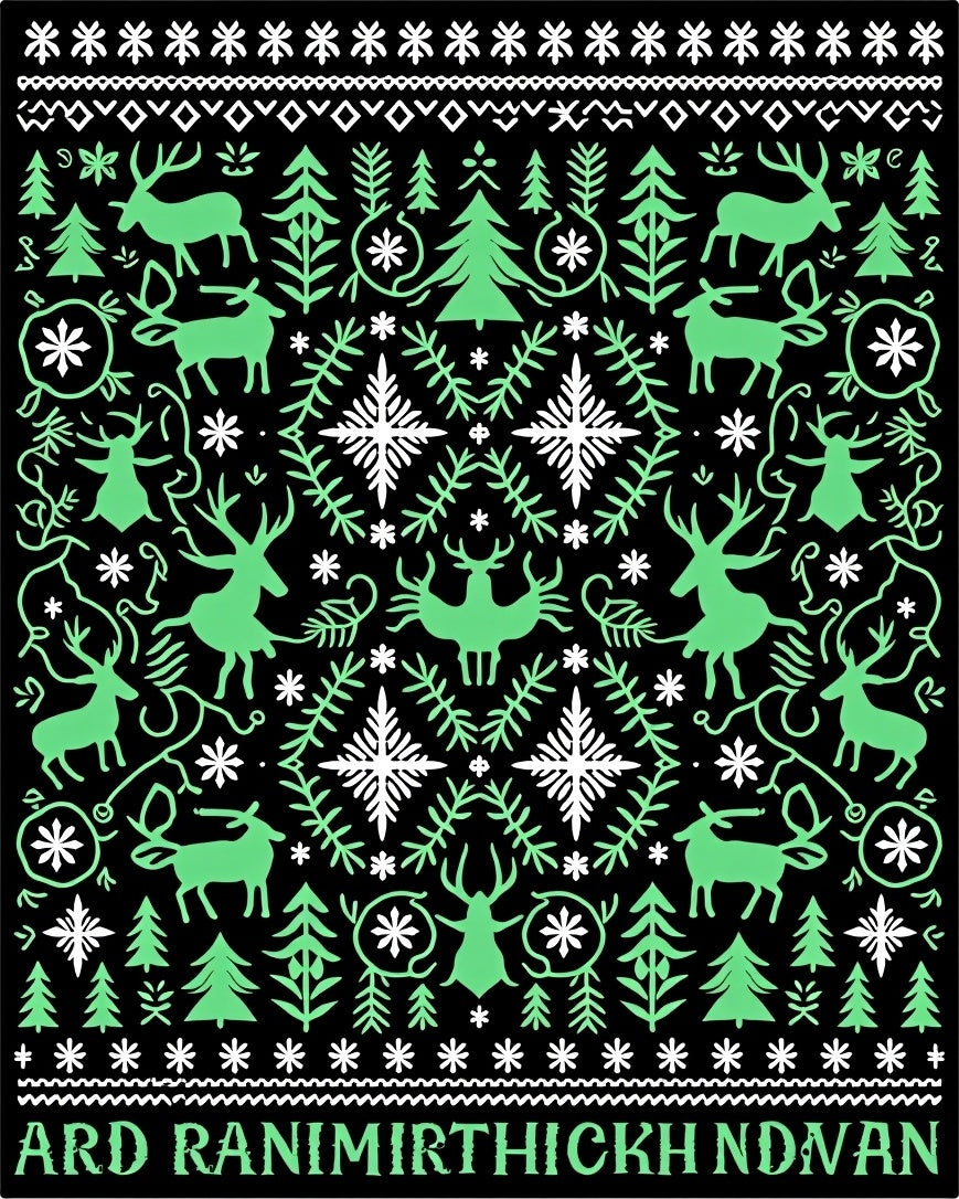 Jolly Green Reindeer Evergreen Forest Rug