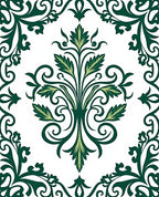 Elegant Green Floral Scrollwork Design Rug