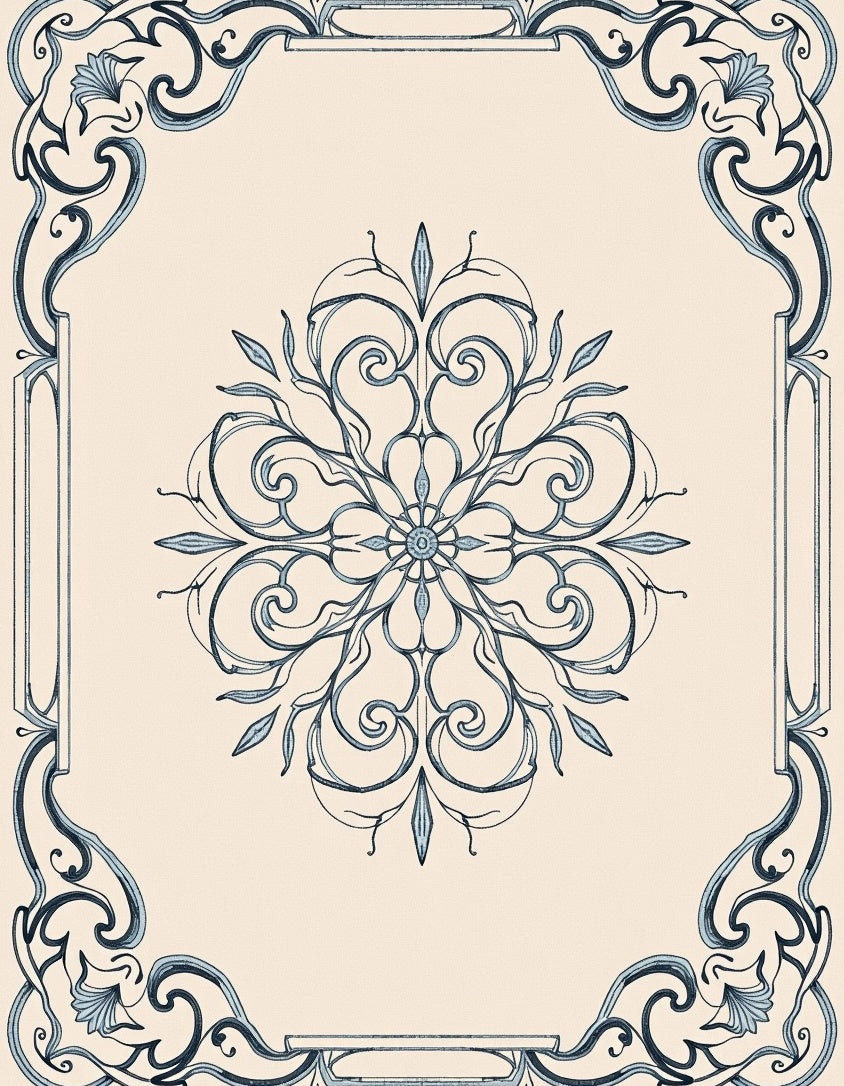Art Nouveau Floral Mandala Scroll Pattern Rug