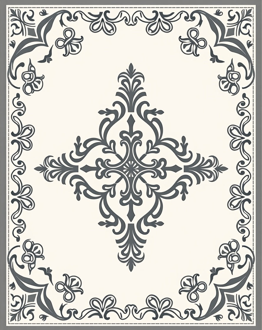 Classic Damask Floral Scrollwork Pattern Rug