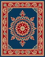 Ornate Floral Red Gold Medallion Rug
