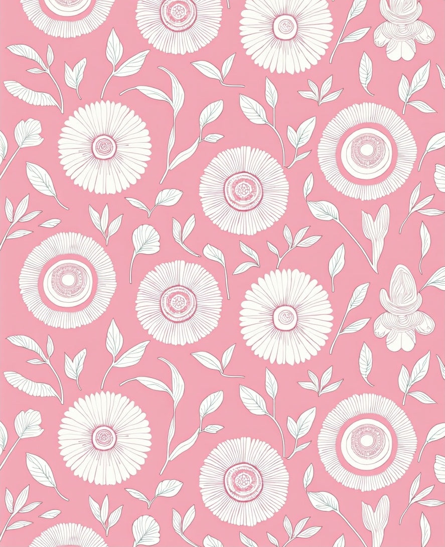 Pink Floral Whimsical Flower Pattern Rug