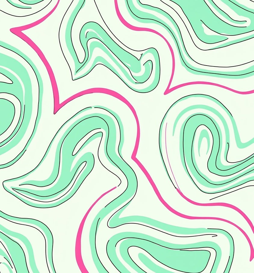 Abstract Pink Green Swirl Pattern Rug