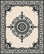 Classic Black Cream Ornate Medallion Rug