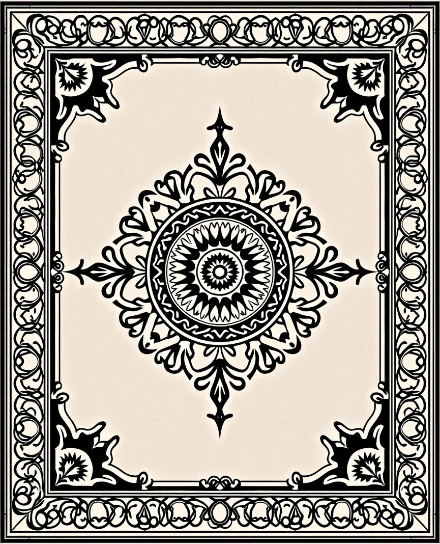 Classic Black Cream Ornate Medallion Rug