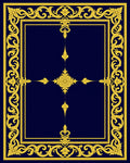 Ornate Gold Scrollwork Border Design Rug