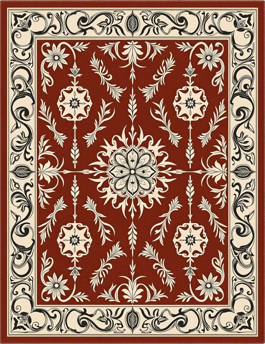 Classic Floral Scroll Border Rug