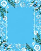 Bright Sky Blue Floral Foliage Frame Rug