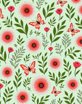 Red Daisy Butterfly Harmony Design Rug