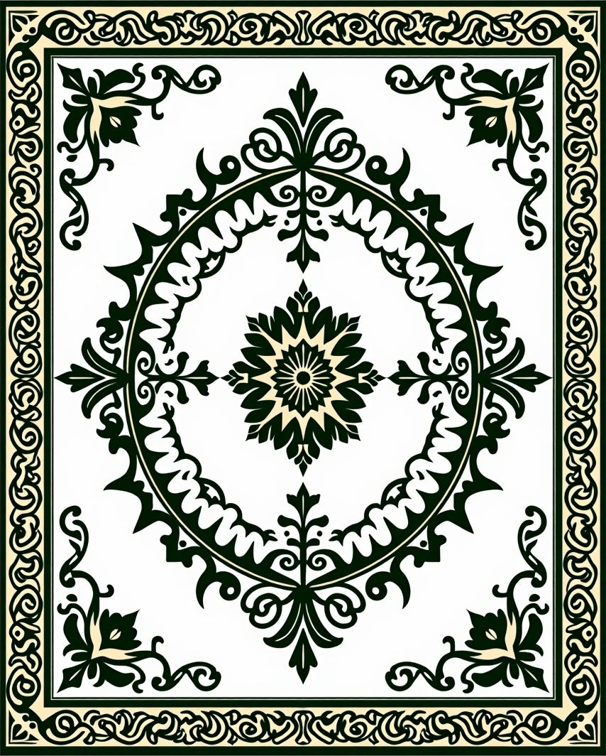 Green Cream Floral Medallion Rug