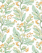 Whimsical Botanical Vine Green Orange Pattern Rug