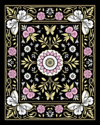 Vintage floral and butterfly patterned Rug