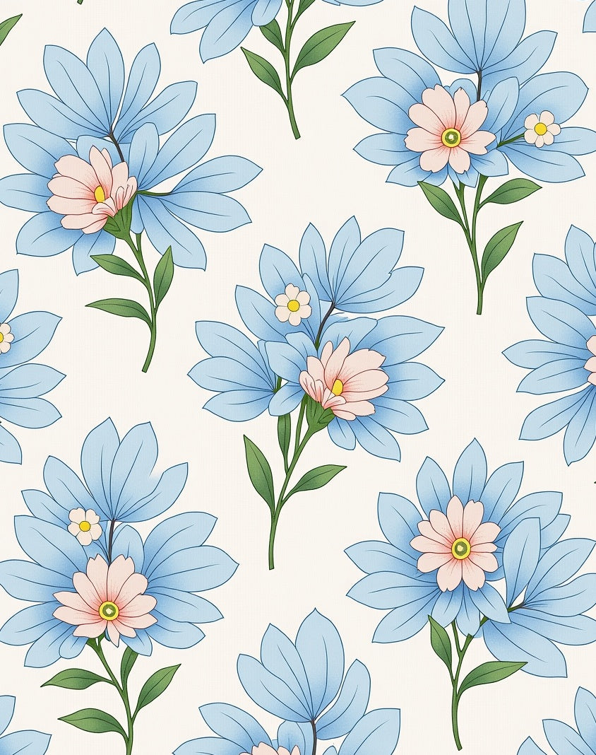 Pastel Blue Garden Floral Pattern Rug