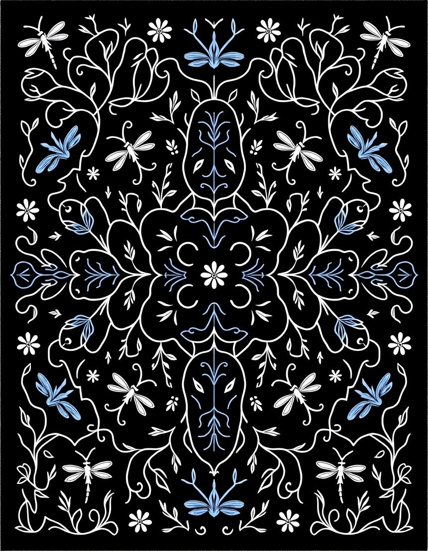 Whimsical Garden Dragonfly Pattern Design Rug