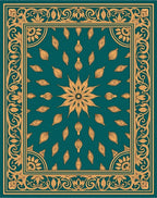 Golden Floral Border Teal Design Rug