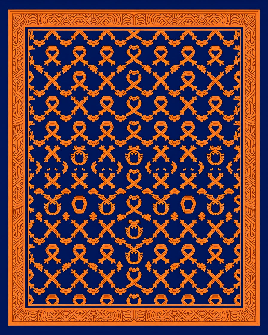 Ornate Orange And Indigo Diamond Pattern Rug