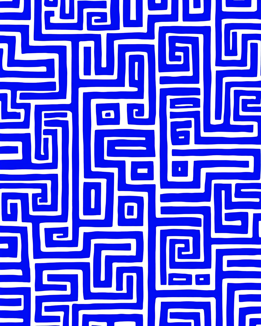 Bold Blue Geometric Maze Design Rug