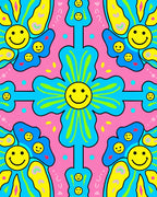 Groovy Smiley Flower Pattern Rug