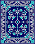 Intricate Blue Floral Scroll Border Rug