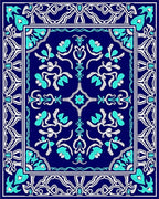 Intricate Blue Floral Scroll Border Rug