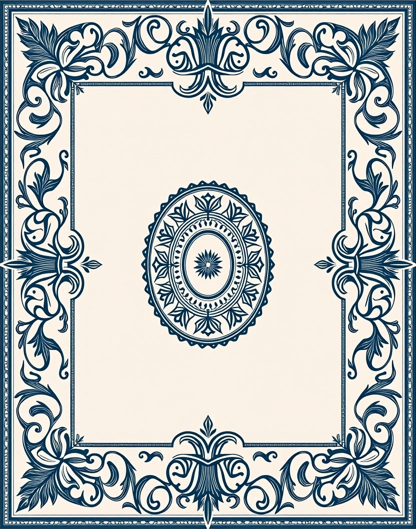 Elegant Blue Floral Medallion Frame Rug