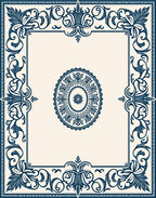 Elegant Blue Floral Medallion Frame Rug