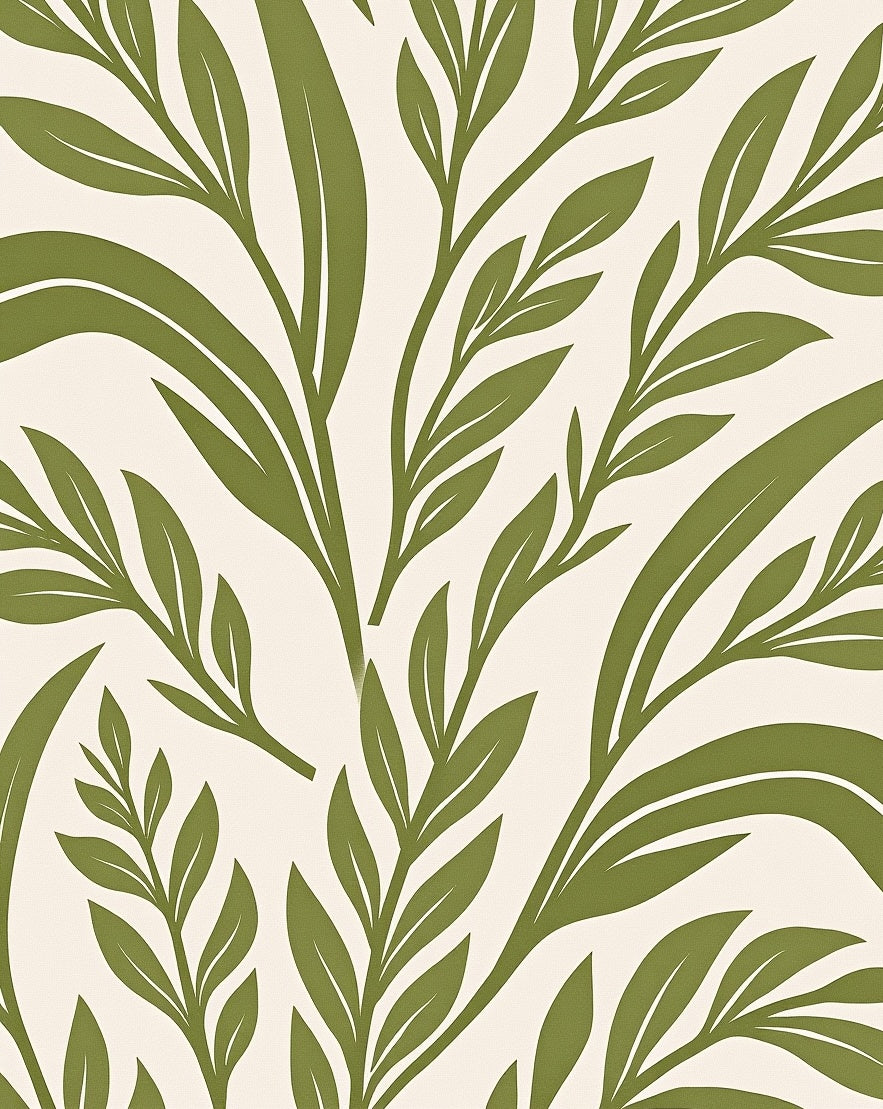 Olive Leafy Branch Pattern Design Rug