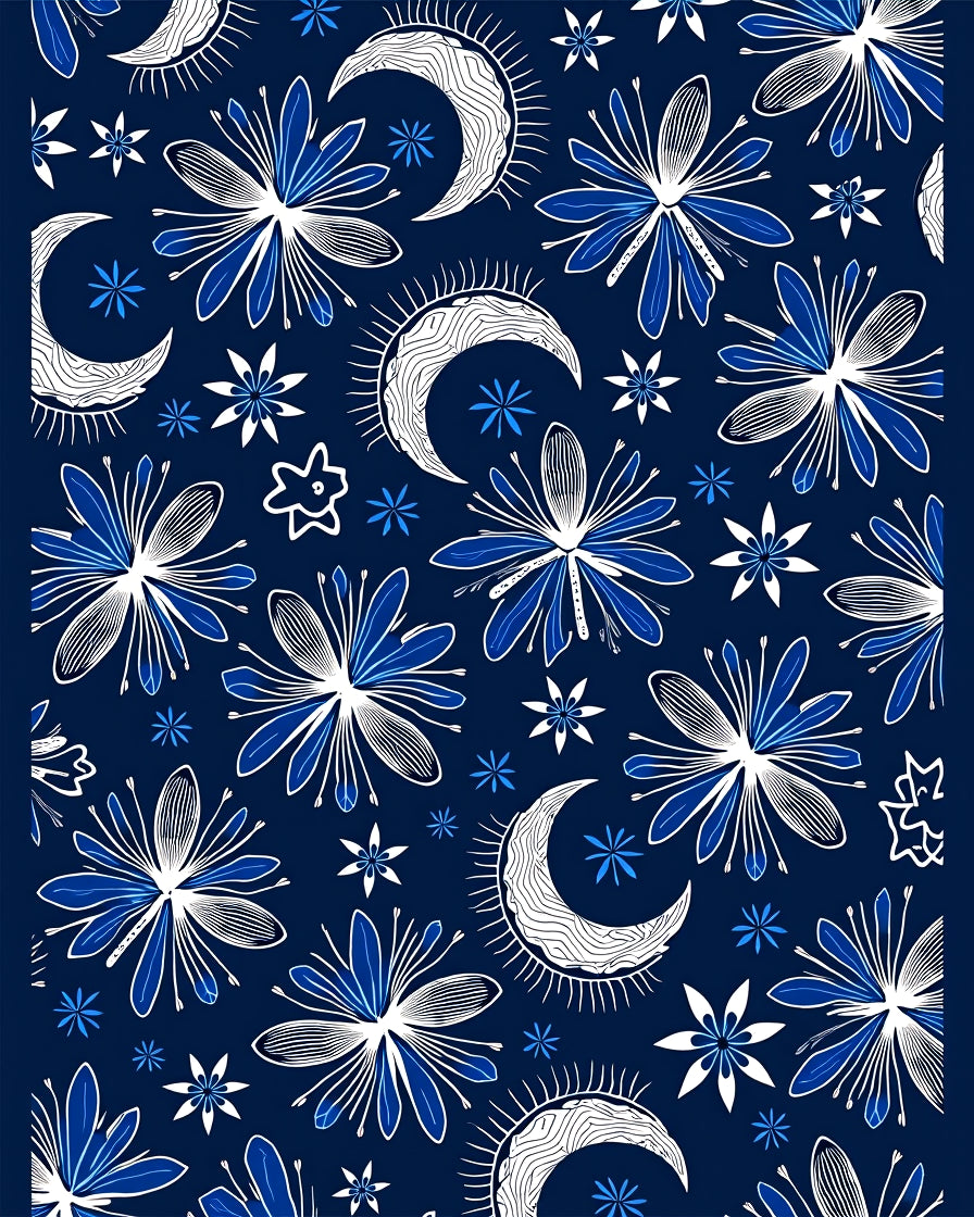 Celestial Moon Star Floral Pattern Rug