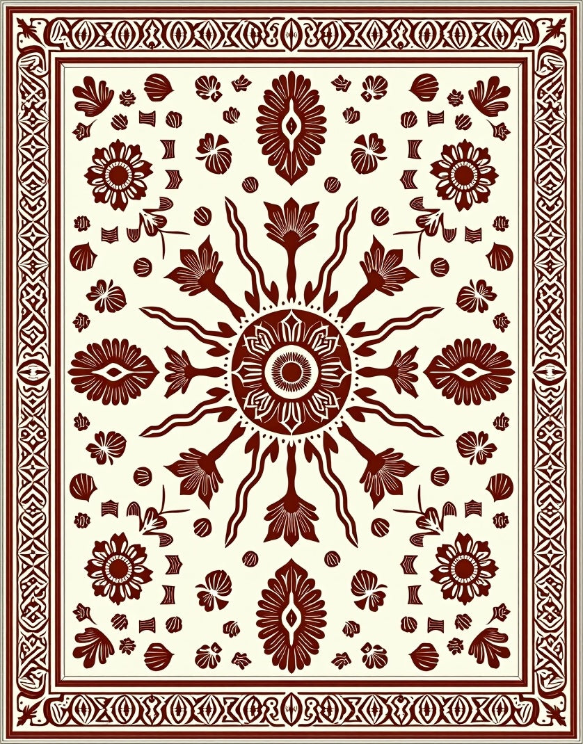 Ornate Floral Sunburst Pattern Rug